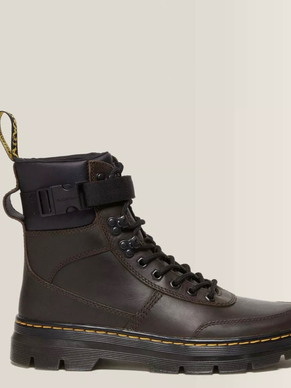 Dr. Martens Brown Leather Lace-Up Combat Boot with Ankle Strap